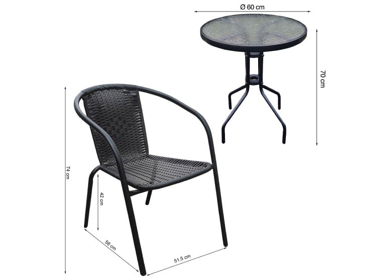 SET TERRAZA MACEIO 2 SILLAS  + MESA VIDRIO 70X60 CM NEGRO - 8