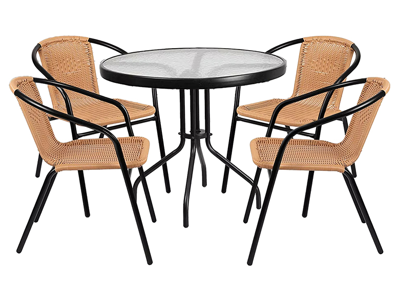 SET TERRAZA MACEIO 4 SILLAS + MESA VIDRIO 80X70 CM BEIGE - 1