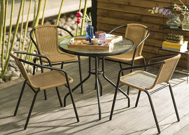 SET TERRAZA MACEIO 4 SILLAS + MESA VIDRIO 80X70 CM BEIGE - 2
