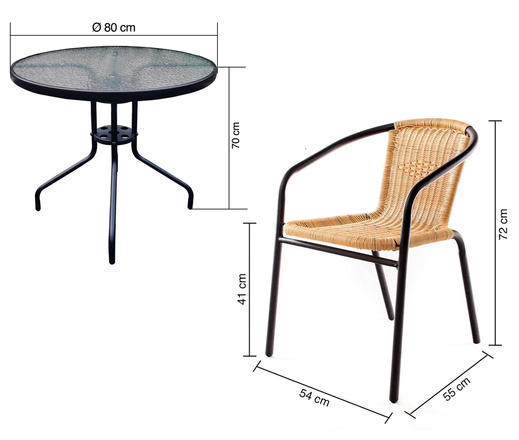 SET TERRAZA MACEIO 4 SILLAS + MESA VIDRIO 80X70 CM BEIGE - 8