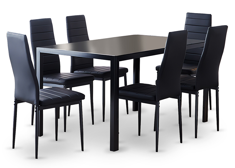 Comedor Mesa Vidrio 75x80x150 6 Sillas Pu Negro - 1