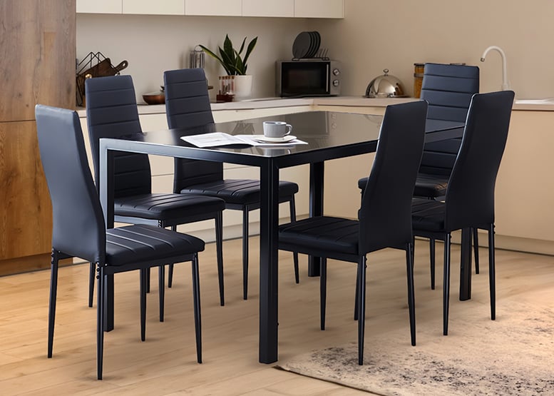 Comedor Mesa Vidrio 75x80x150 6 Sillas Pu Negro - 2