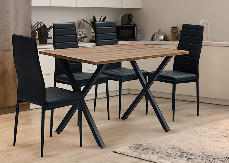 Comedor Bristol Mesa Vidrio 70x75x120 4 Sillas PU Negro - 2