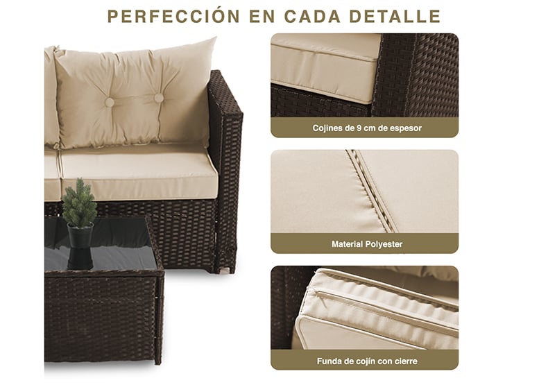 SECCIONAL INTERCAMBIABLE 3 CUERPOS TERRAZA SOFA + MESA CAFÉ - 6