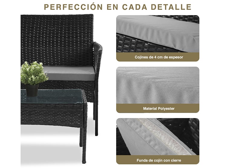 SET TERRAZA 4 PIEZAS POSITANO ECO NEGRO - 6