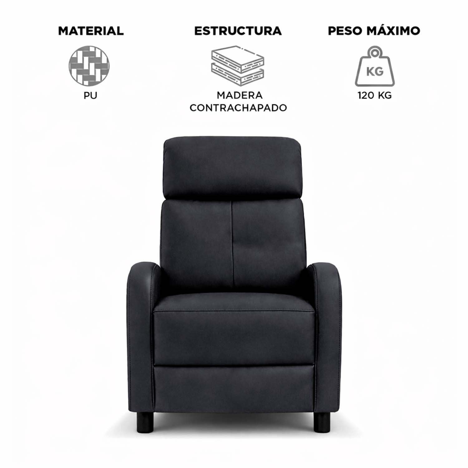 BERGER RECLINABLE LISBOA PU NEGRO - 7
