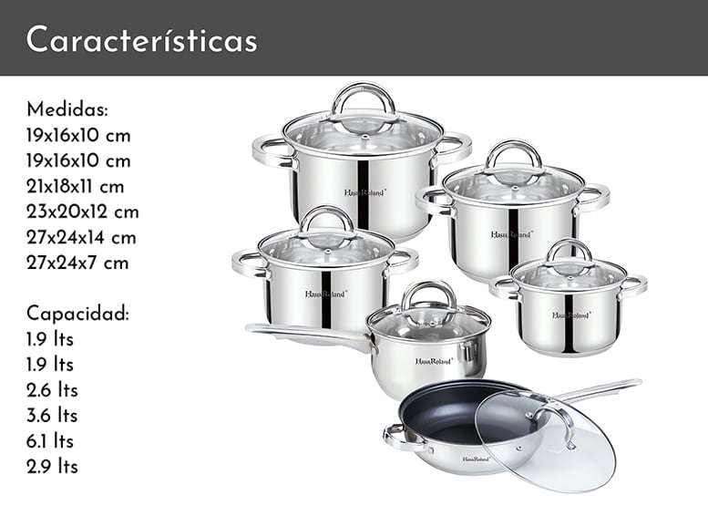 BATERÍA 12 PIEZAS ACERO INOXIDABLE HAMBURGO - 3