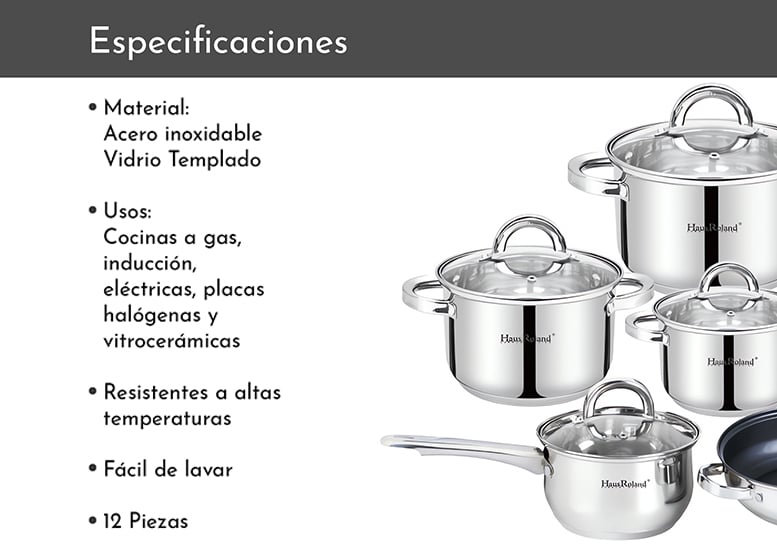 BATERÍA 12 PIEZAS ACERO INOXIDABLE HAMBURGO - 4