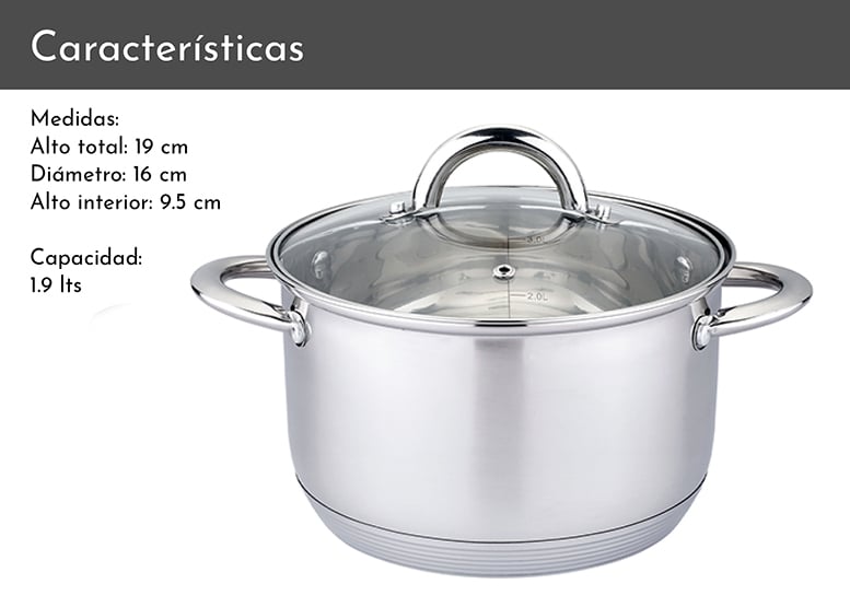 OLLA DE ACERO INOXIDABLE 16 CM 1,9 LTS - 3