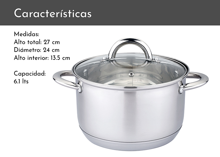 OLLA DE ACERO INOXIDABLE 24 CM 6.1 LTS - 3