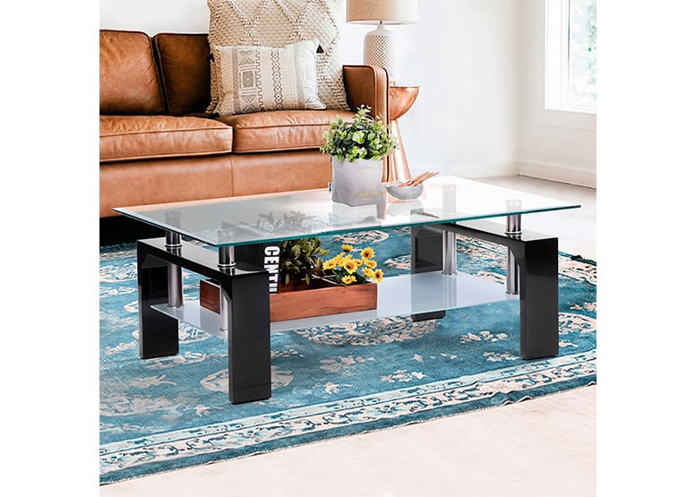 MESA DE CENTRO DE MDF Y VIDRIO NEGRO - 2