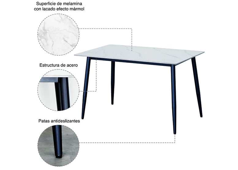 MESA COMEDOR ESTILO MARMOL BLANCO 73X121X72 CM - 5