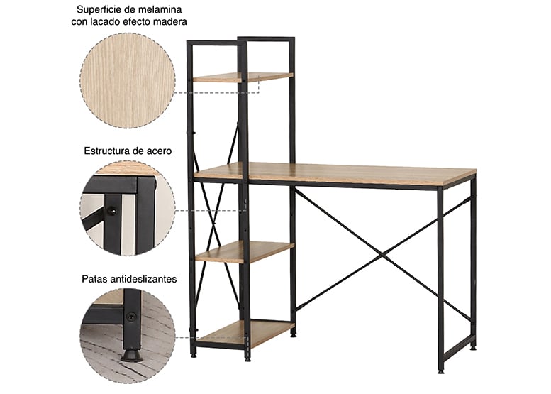 ESCRITORIO INDUSTRIAL IRON CON REPISAS 120X100X52 CM - 5