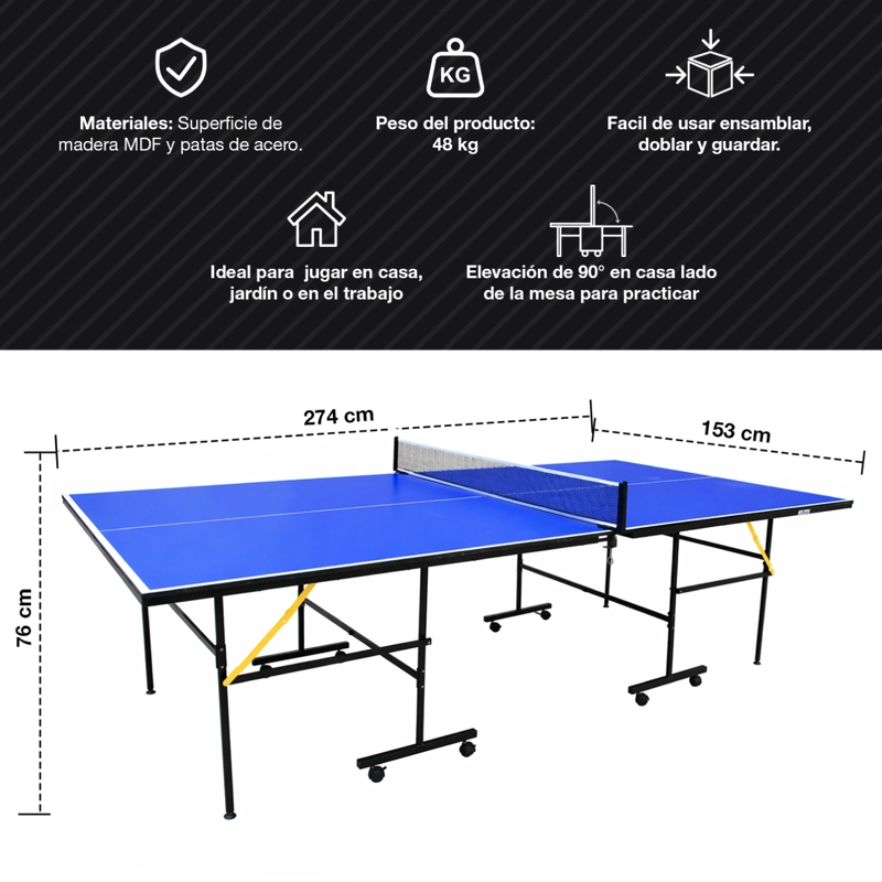Mesa de Ping Pong Plegable Avanzada Azul - 3