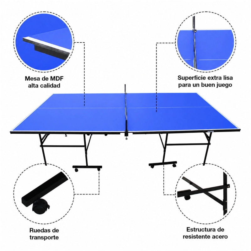 Mesa de Ping Pong Plegable Avanzada Azul - 4