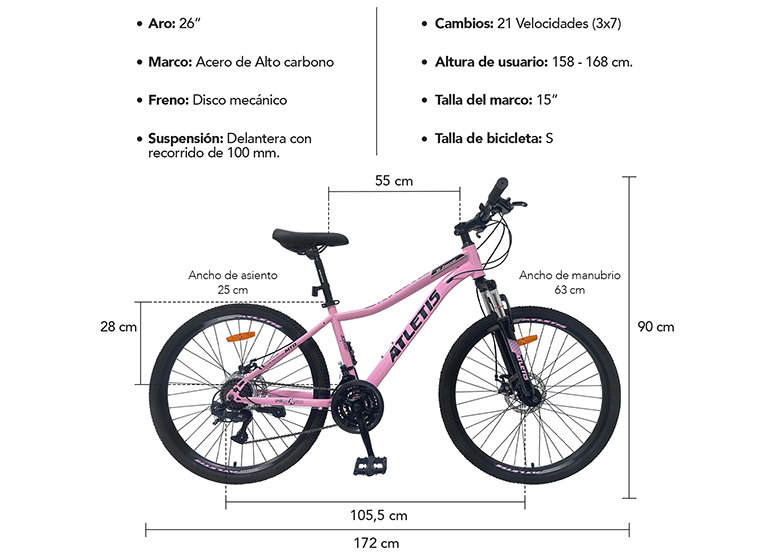BICICLETA MOUNTAIN BIKE W FORCE 26' MUJER ATLETIS ROSA - 8