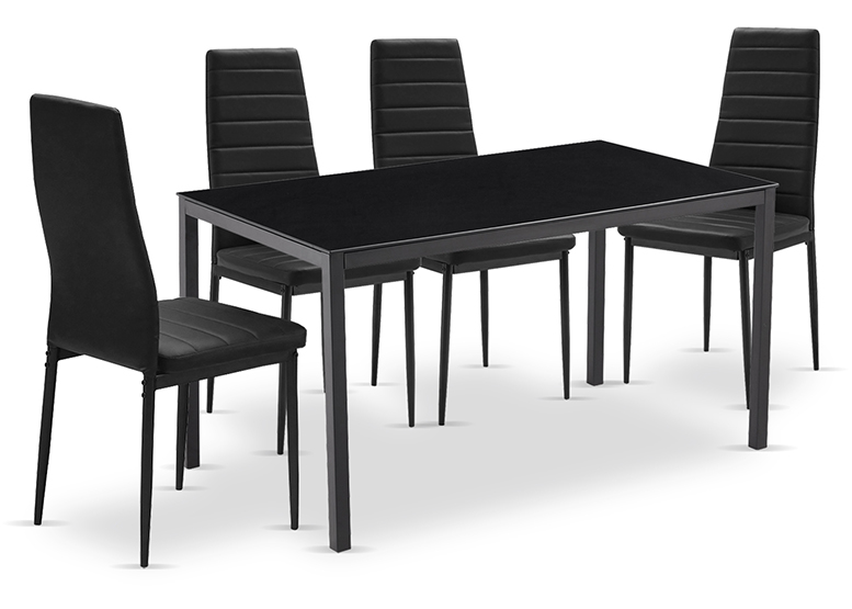 COMEDOR MESA VIDRIO 75X80X120CM + 4 SILLAS PU NEGRO - 1