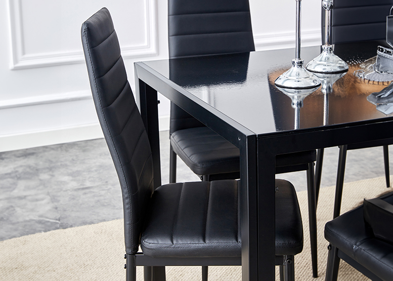 COMEDOR MESA VIDRIO 75X80X120CM + 4 SILLAS PU NEGRO - 2