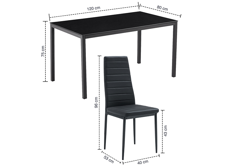 COMEDOR MESA VIDRIO 75X80X120CM + 4 SILLAS PU NEGRO - 3