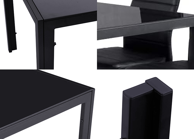COMEDOR MESA VIDRIO 75X80X120CM + 4 SILLAS PU NEGRO - 4