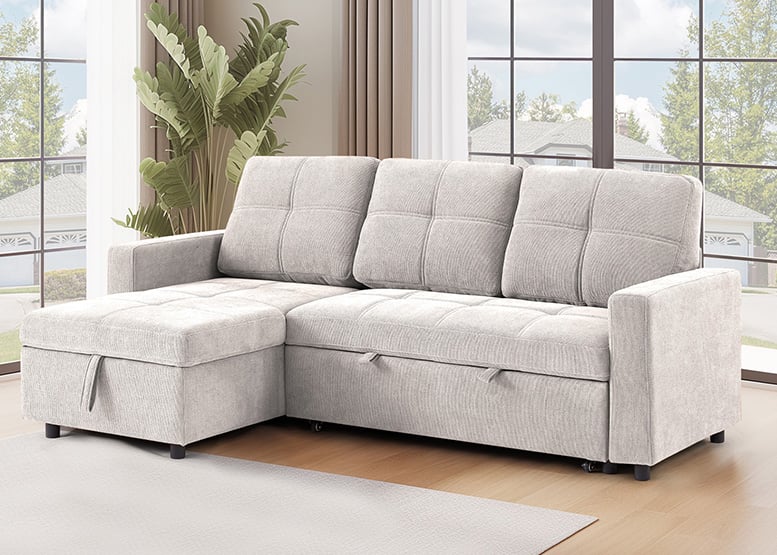 SOFÁ CAMA 3 CUERPOS BEIGE 216X106X91CM ALMACENAJE - 2