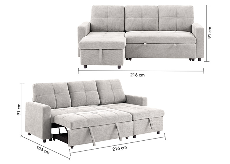 SOFÁ CAMA 3 CUERPOS BEIGE 216X106X91CM ALMACENAJE - 3