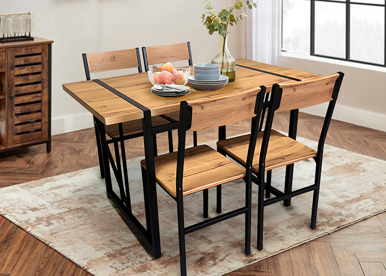 COMEDOR MESA 75X70X120 4 SILLAS METAL-MADERA - 6