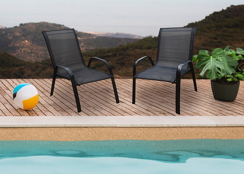 SILLA DE TERRAZA TEXTILENO Y ACERO NEGRO - 2