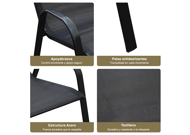 SILLA DE TERRAZA TEXTILENO Y ACERO NEGRO - 4