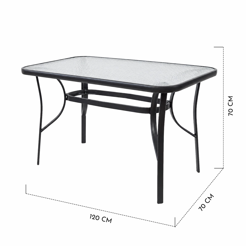 MESA TERRAZA VIDRIO Y ACERO 70x70x120 CM NEGRA - 3