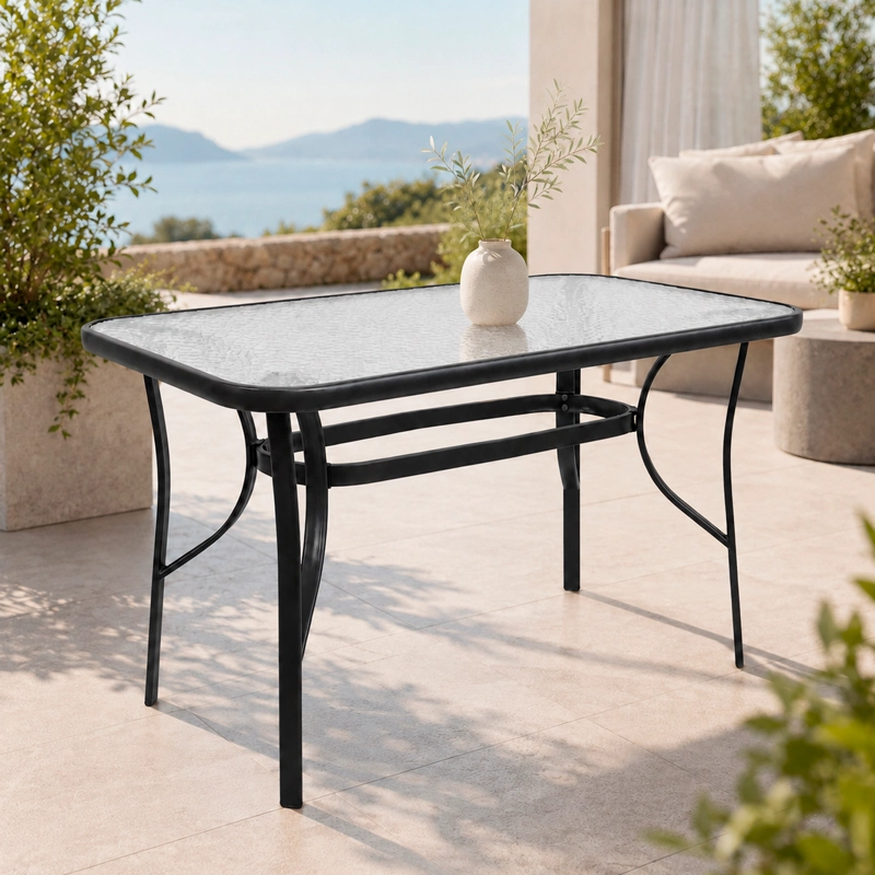 MESA TERRAZA VIDRIO Y ACERO 70x70x120 CM NEGRA - 6
