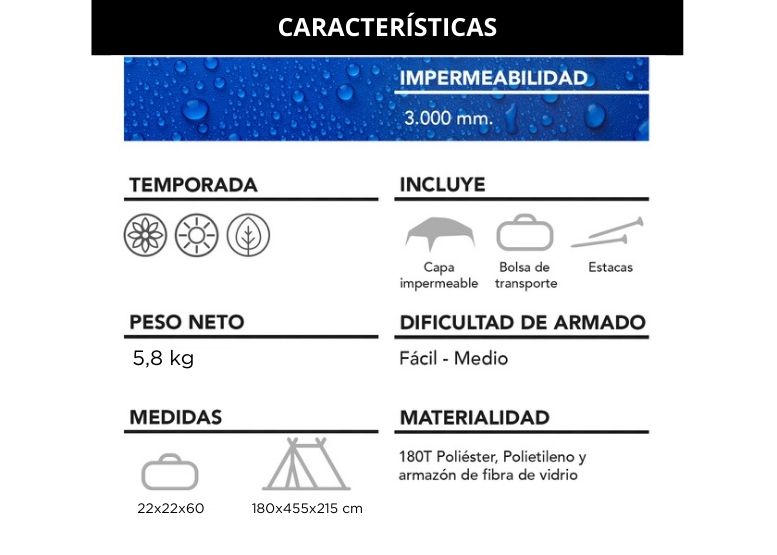 CARPA 6 PERSONAS CAMPING OUTDOOR AZUL - 8