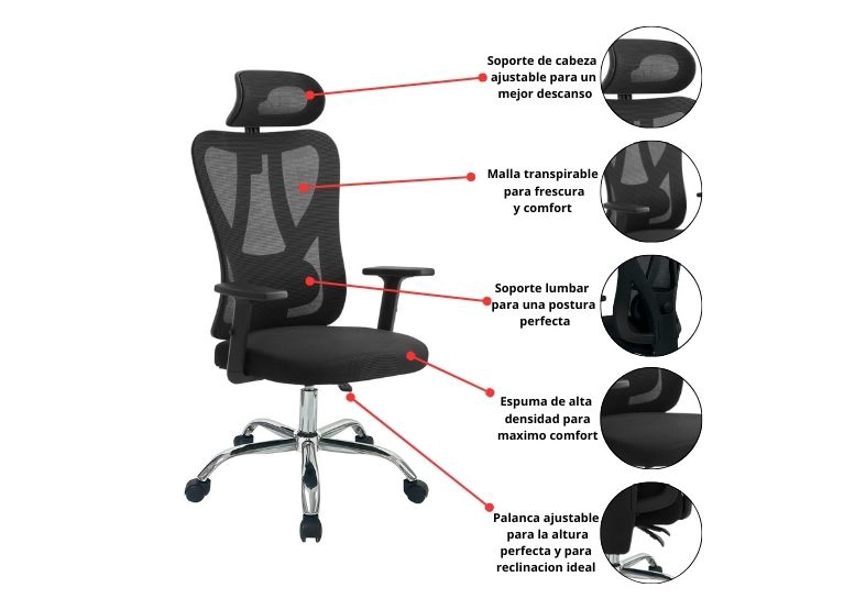 Silla Escritorio Ergonómica Energy Pro Negra - 3