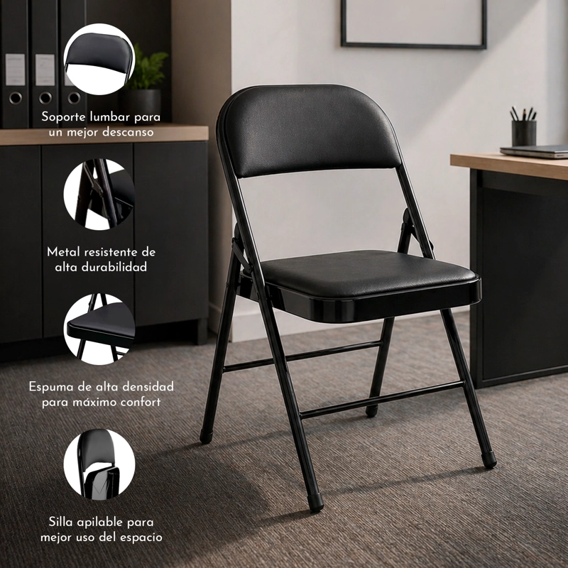 Silla Plegable Acolchada Negra Fold - 5