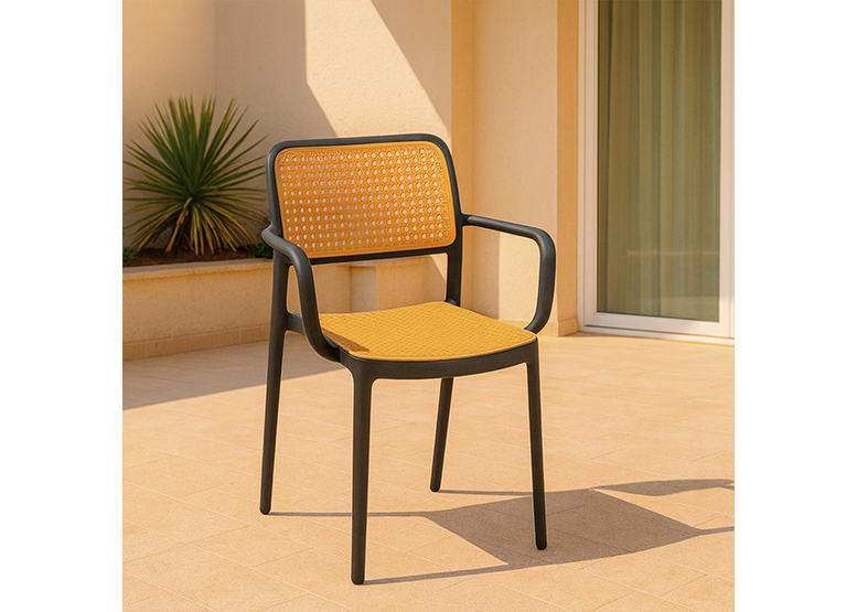 SILLA TERRAZA PLASTICA CAIRO CON APOYABRAZOS NEGRA - 2