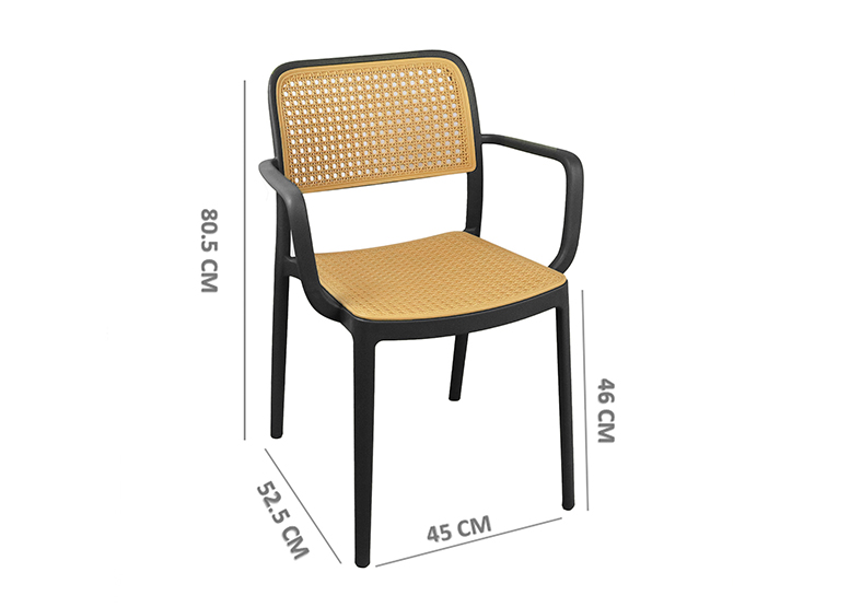 SILLA TERRAZA PLASTICA CAIRO CON APOYABRAZOS NEGRA - 3