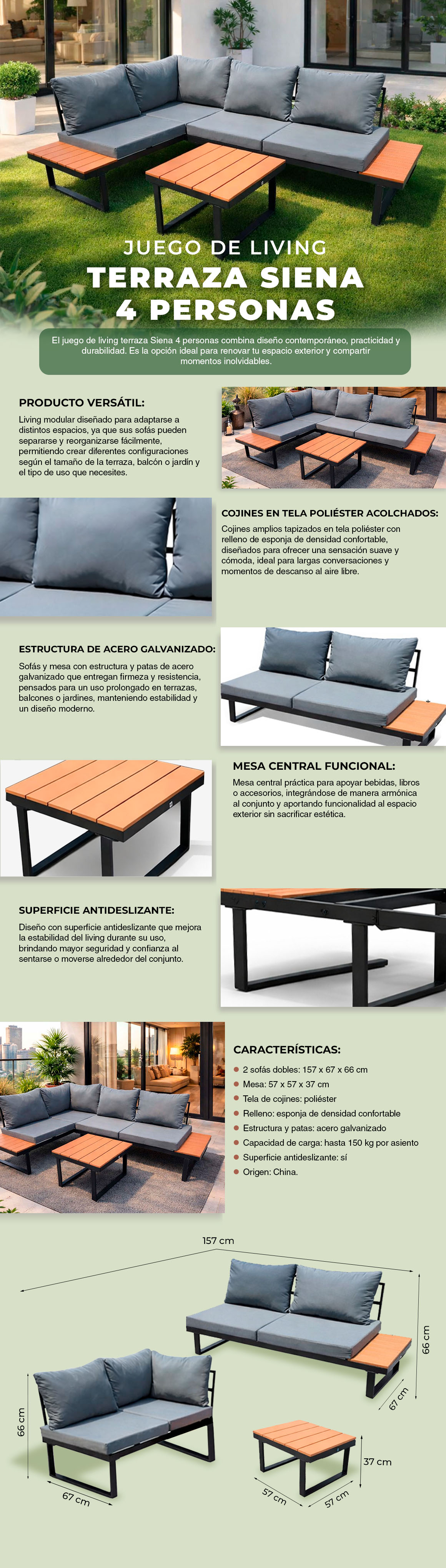 JUEGO DE LIVING TERRAZA SIENA 4 PERSONAS - 7