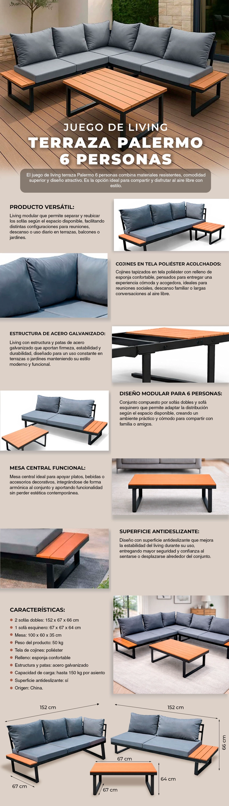 JUEGO DE LIVING TERRAZA PALERMO 6 PERSONAS - 7