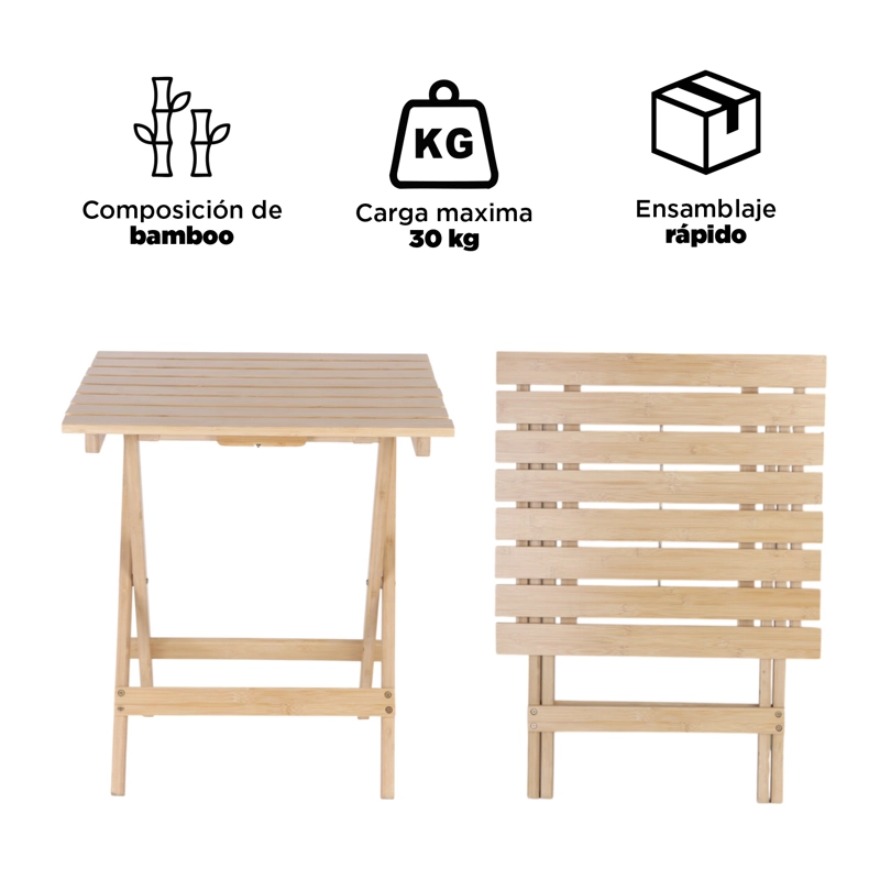 MESA DE CAMPING PLEGABLE DE BAMBOO 46×51×56 CM - 4