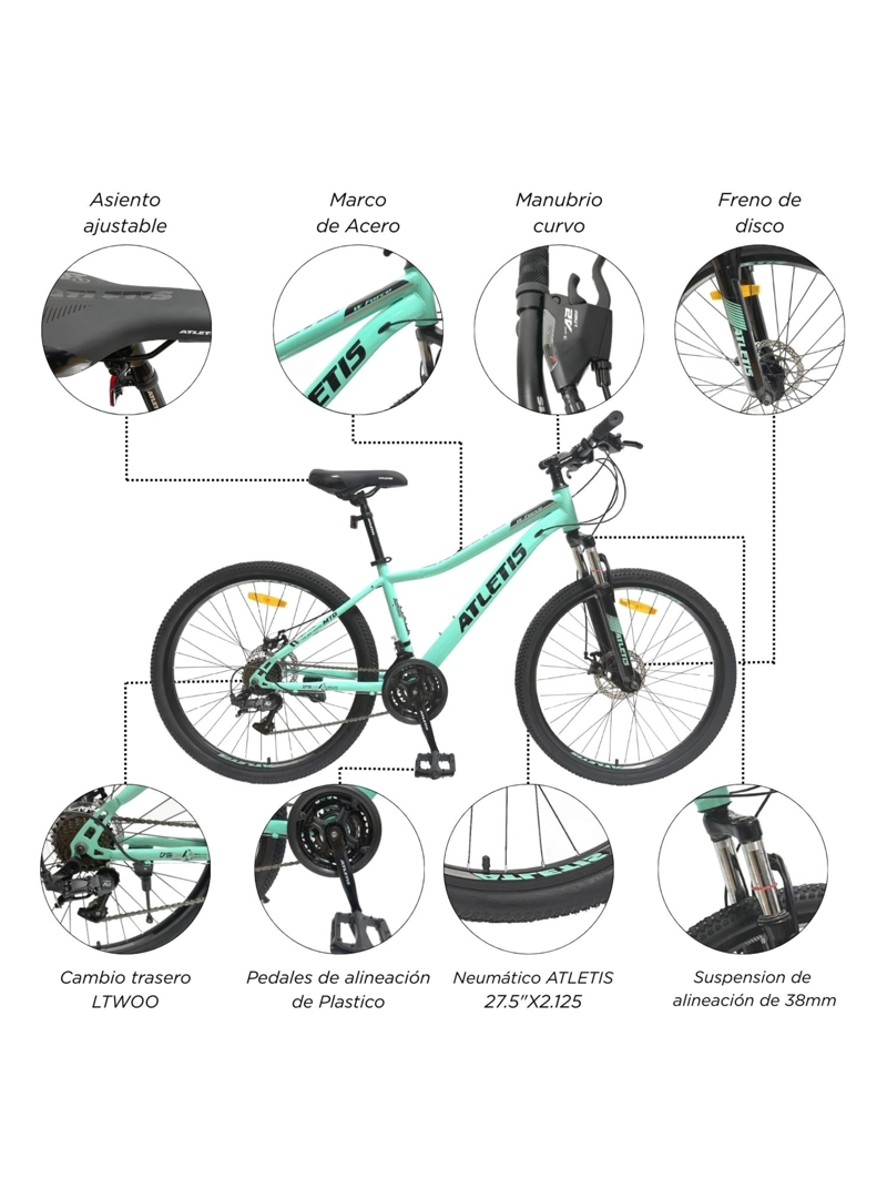 BICICLETA MOUNTAIN BIKE W FORCE TURQUESA ARO 27.5 ATLETIS - 4