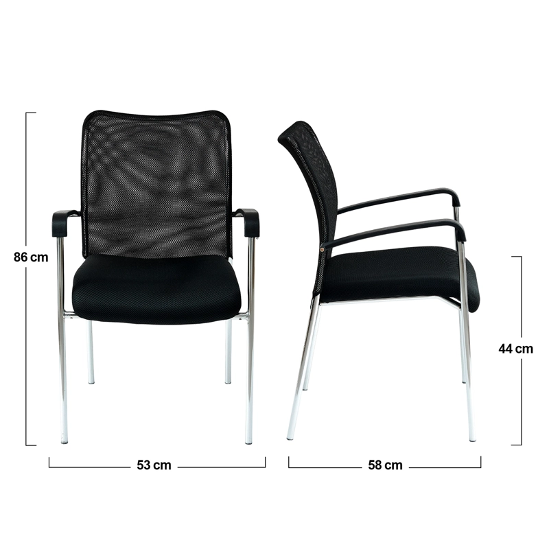 SILLA VISITA STRONG RESPALDO MALLA CROMADA NEGRA - 2