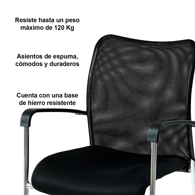 SILLA VISITA STRONG RESPALDO MALLA CROMADA NEGRA - 3