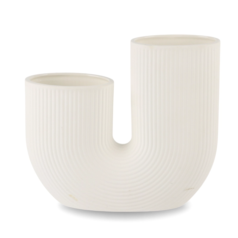 FLORERO ADORNO CERAMICA BLANCO 21CM - 1