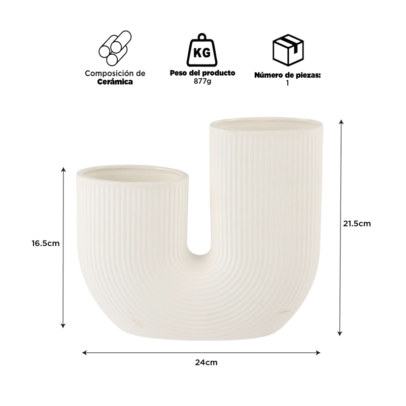 FLORERO ADORNO CERAMICA BLANCO 21CM - 2