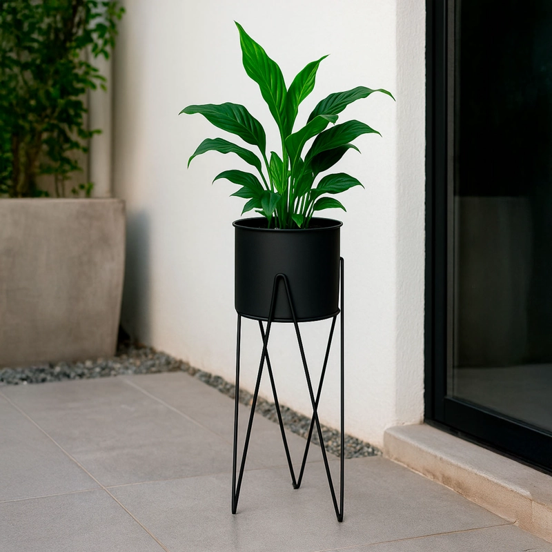 PORTA MACETERO PEDESTAL DECORATIVO NEGRO 63 CM - 2