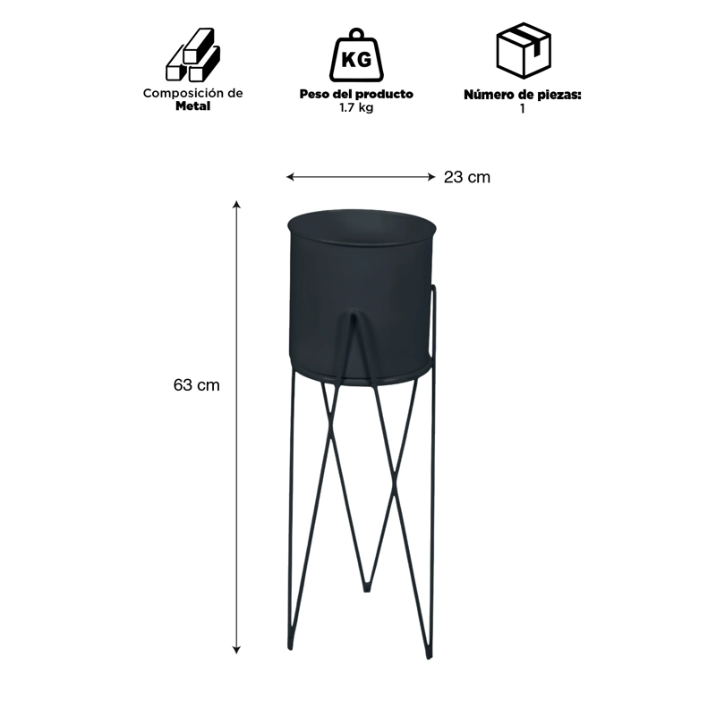 PORTA MACETERO PEDESTAL DECORATIVO NEGRO 63 CM - 3