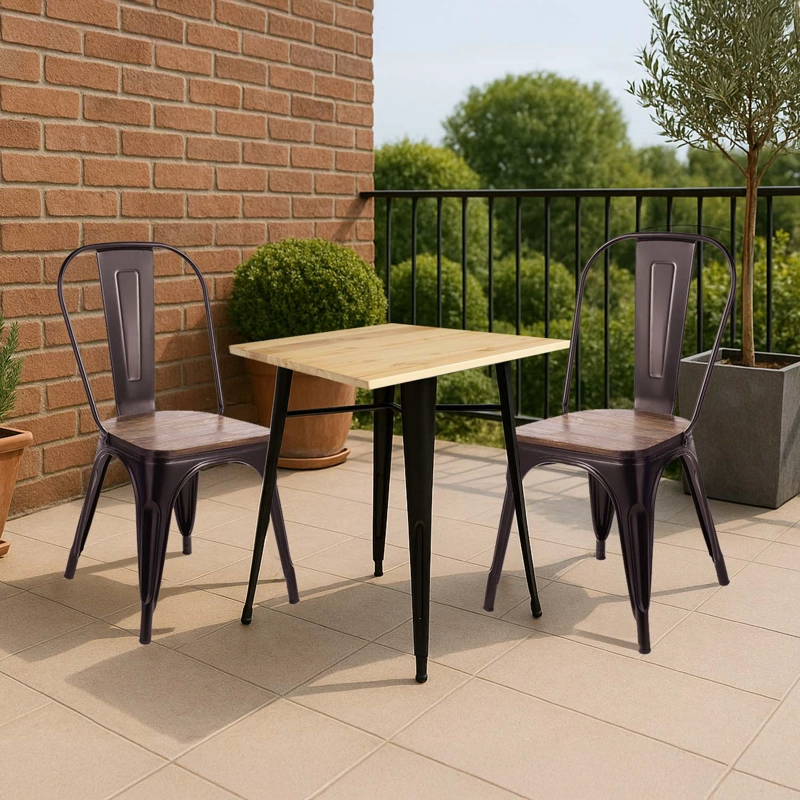 MESA METAL TOLIX CUBIERTA MADERA 70X70 CM - 2