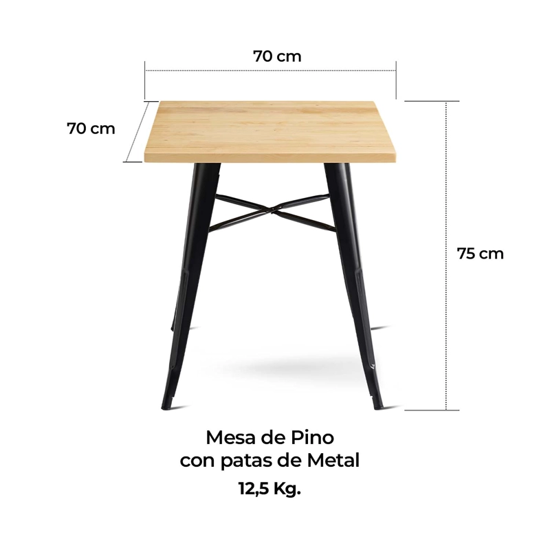 MESA METAL TOLIX CUBIERTA MADERA 70X70 CM - 3