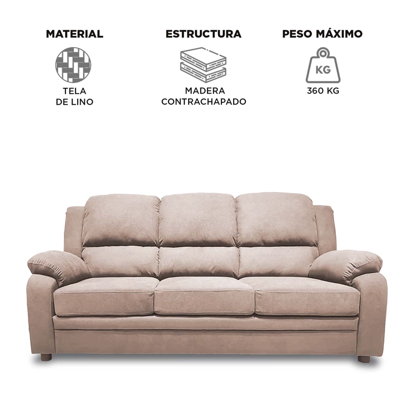 SOFA 3 CUERPOS SEVILLA LINO BEIGE - 7