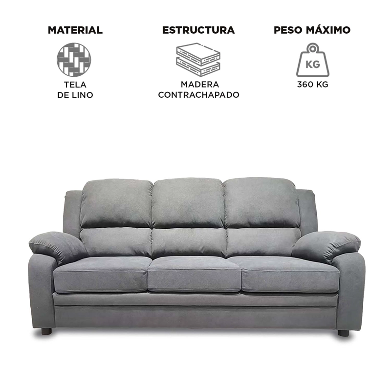 SOFA 3 CUERPOS SEVILLA LINO GRIS - 7